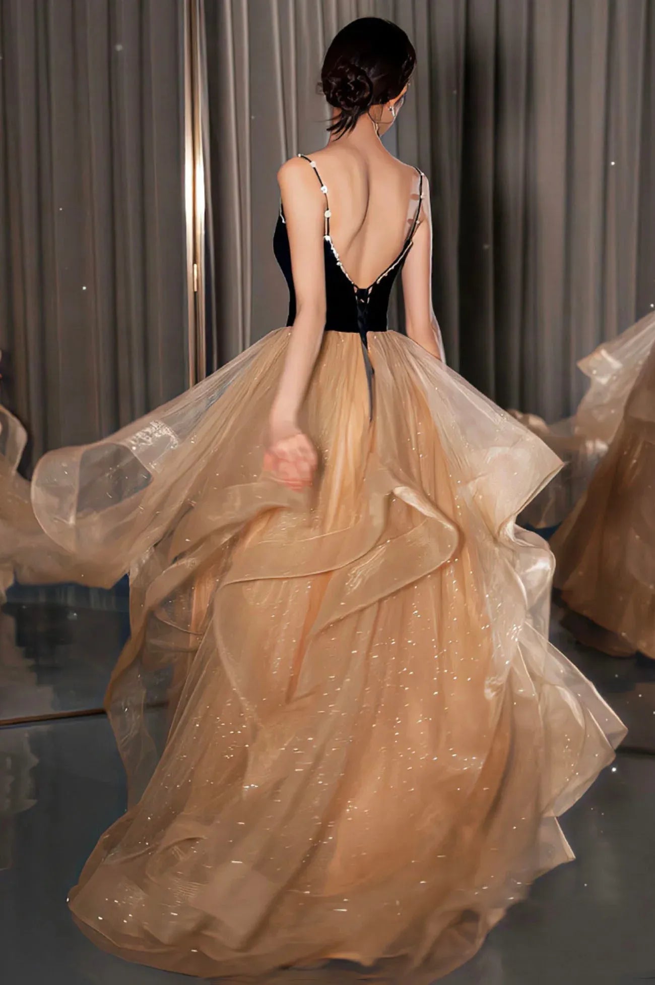 Beautiful A-Line V Neck Sleeveless V Back Floor-Length Prom Dress