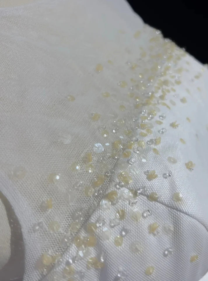 Beautiful A-line Round Neck Beaded Backless Tulle White Short Party Dress