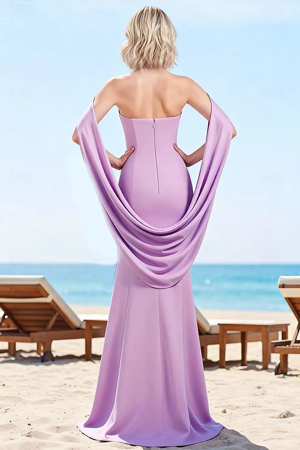 Beautiful Mermaid High Neck Beaded Draped Lavender Floor Length Prom Dress