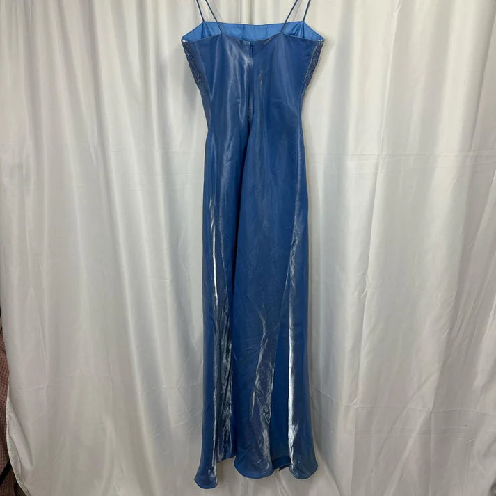 Beautiful Spaghetti Straps Beaded Blue Long Party Dress For Women