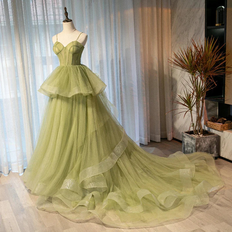 Beautiful Sweetheart Layers Tulle Light Green Long Prom Dress Princess