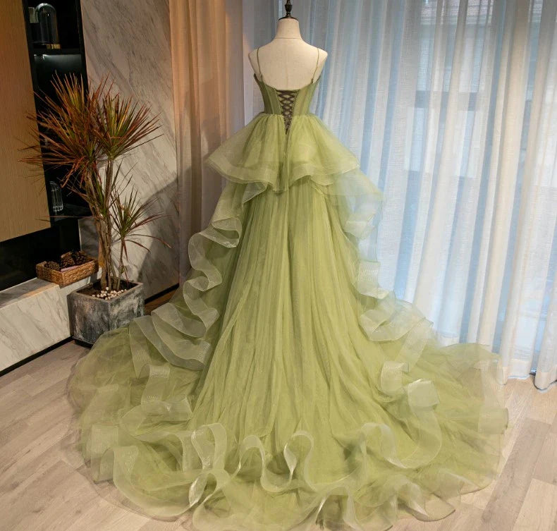 Beautiful Sweetheart Layers Tulle Light Green Long Prom Dress Princess
