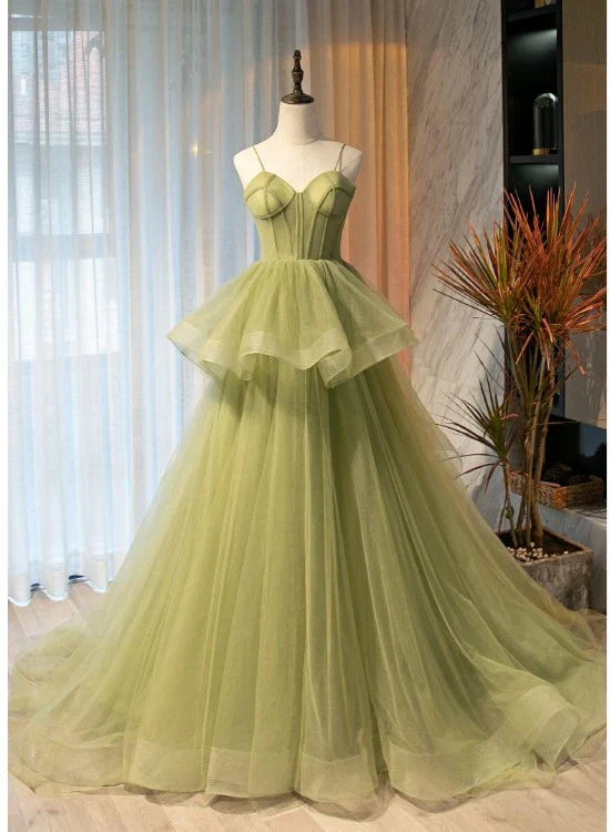 Beautiful Sweetheart Layers Tulle Light Green Long Prom Dress Princess