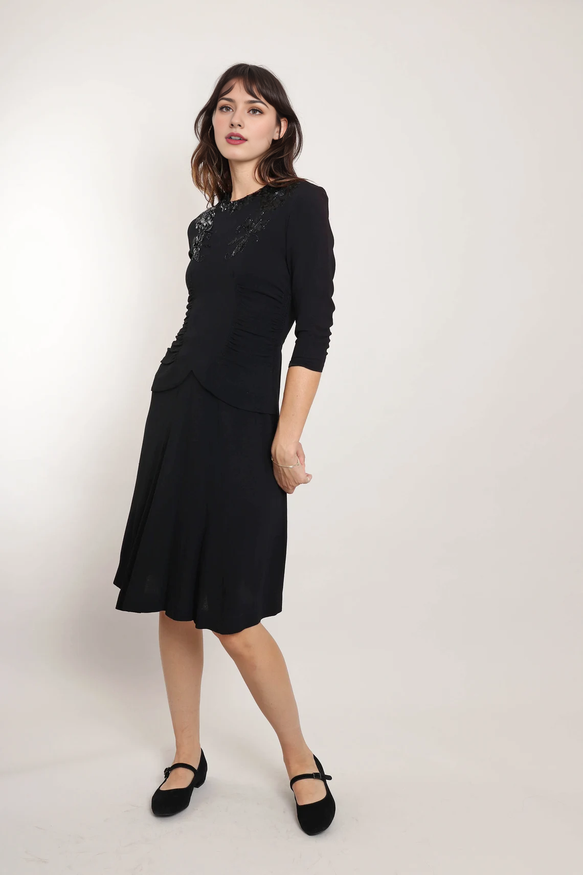 Black Sequined Dress Black Ruched Waist Dress Attached Belt Dress Cocktail Party Dress Prom Dress