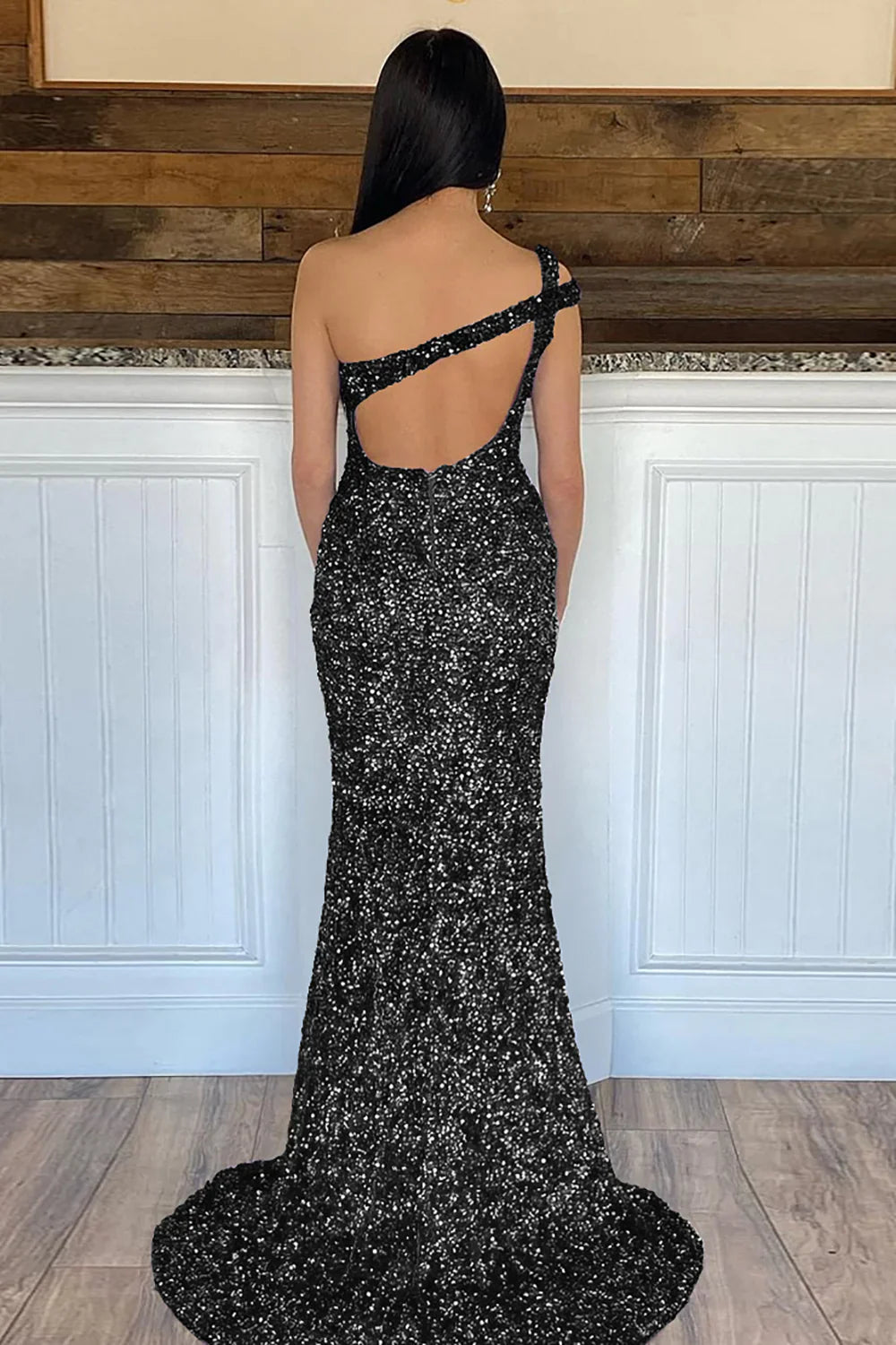 Sparkly Sequins  Mermaid One Shoulder Long Prom Dress