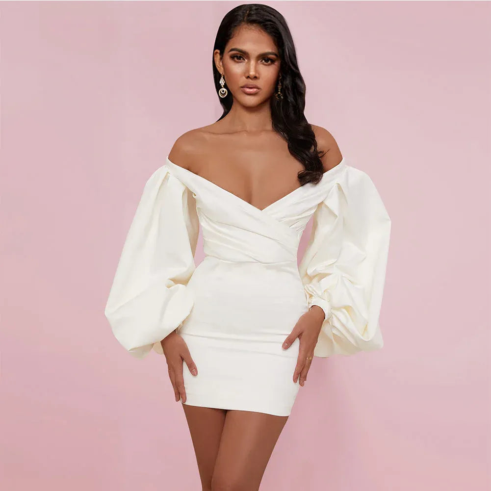 Bodycon Off-the-Shoulder Puff Sleeve Off White Short Homecoming Dress Custom