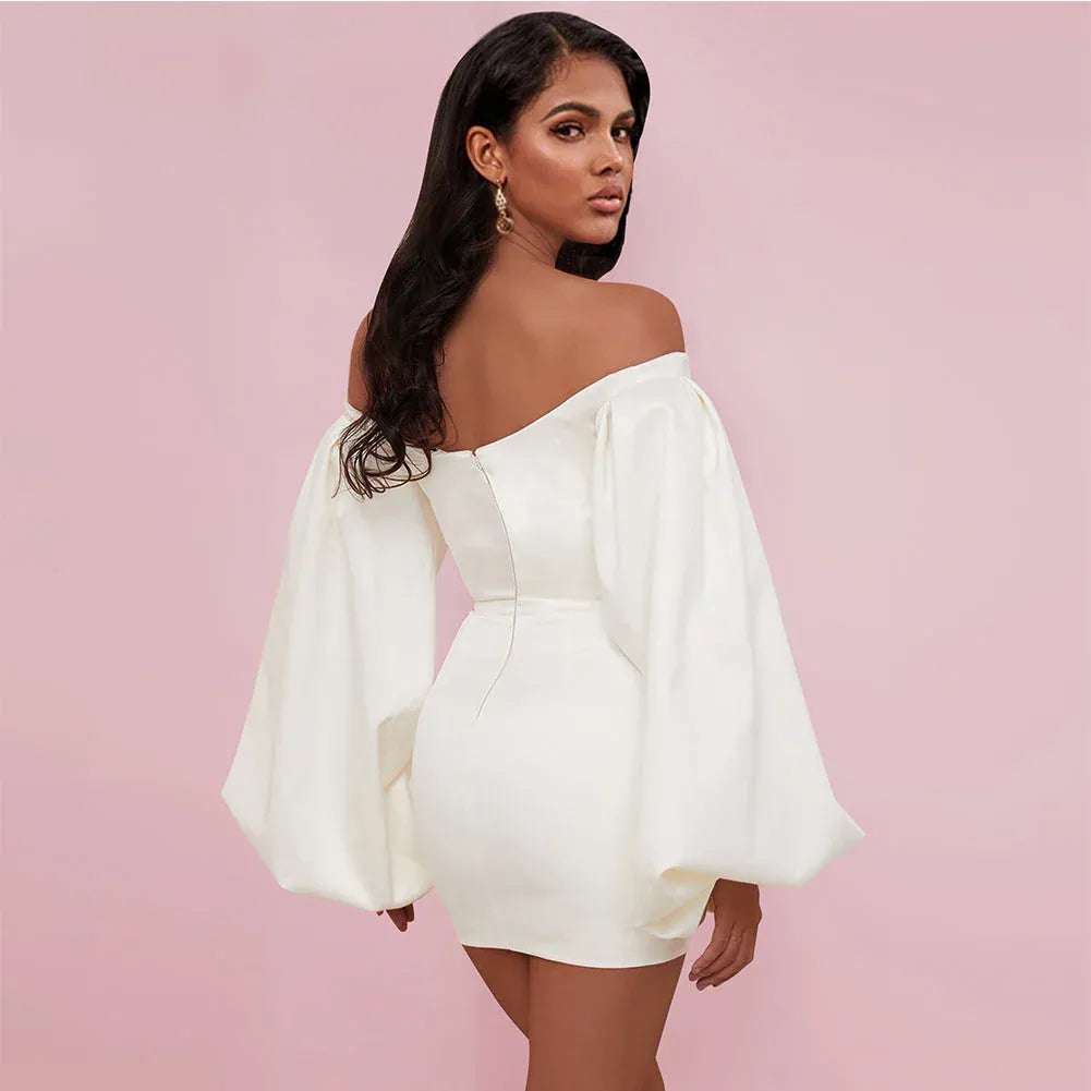 Bodycon Off-the-Shoulder Puff Sleeve Off White Short Homecoming Dress Custom