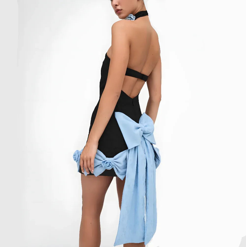 Bodycon Strapless Open Back Contrast-Bow Black Mini Homecoming Dress For Sale