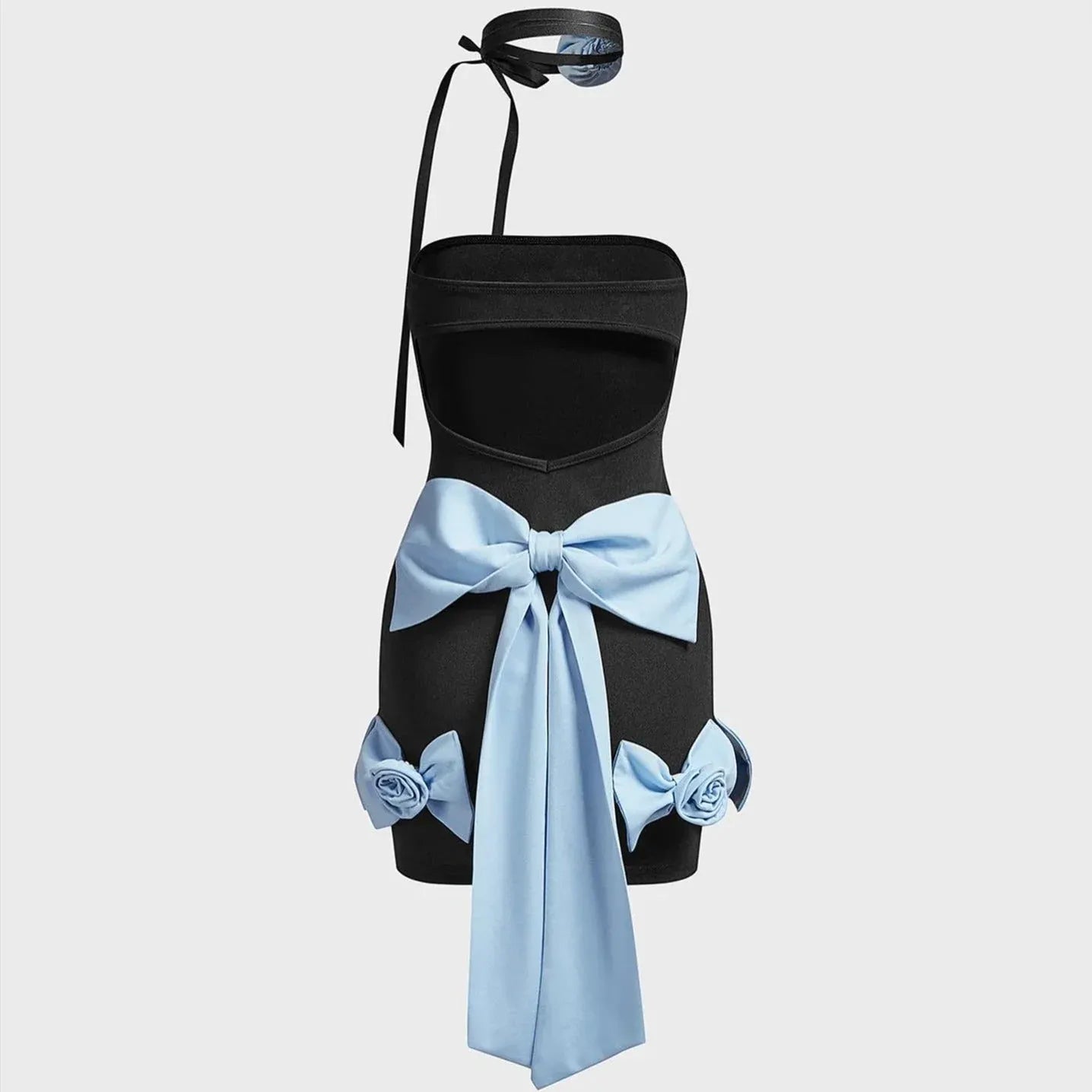 Bodycon Strapless Open Back Contrast-Bow Black Mini Homecoming Dress For Sale