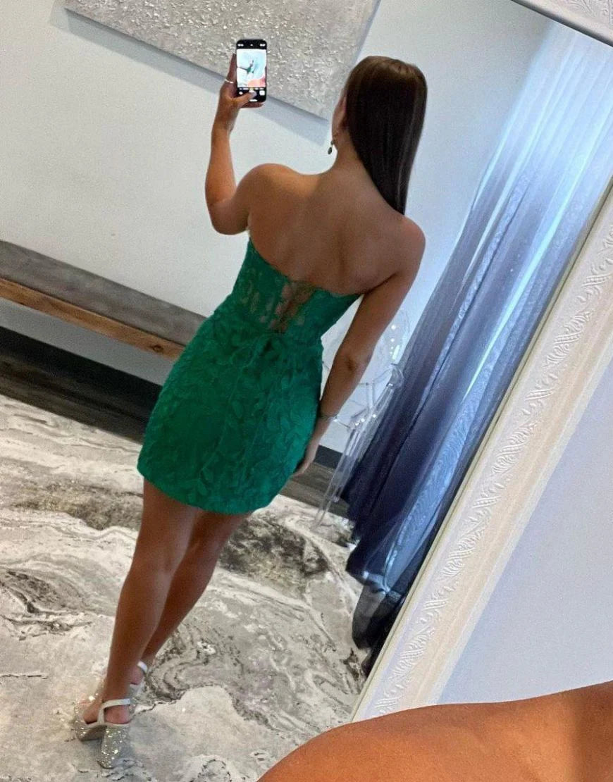 Bodycon Sweetheart Corset Lace Green Homecoming Dress With Appliques