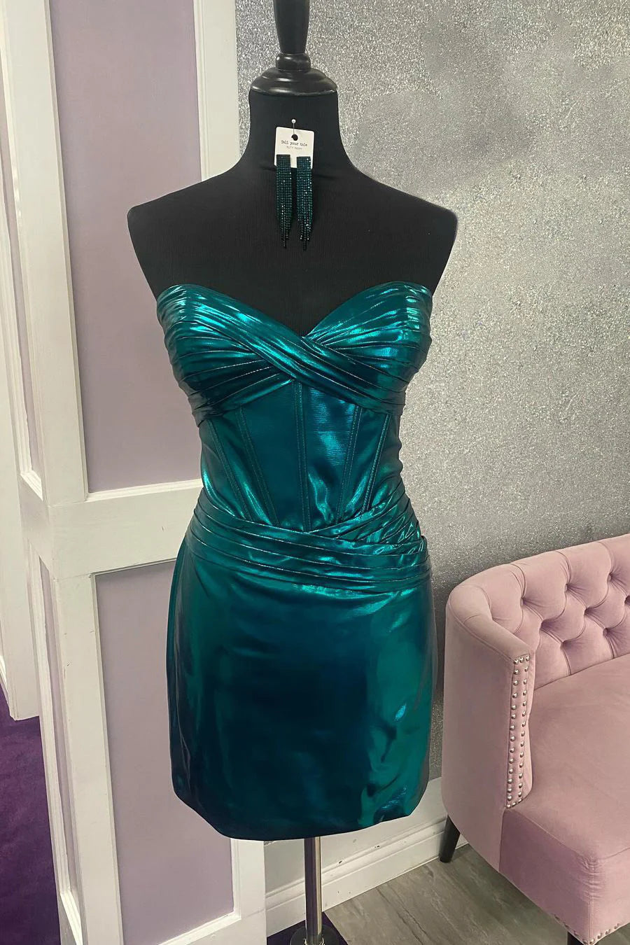Bodycon Sweetheart Corset Metallic Peacock Blue Short Homecoming Dress