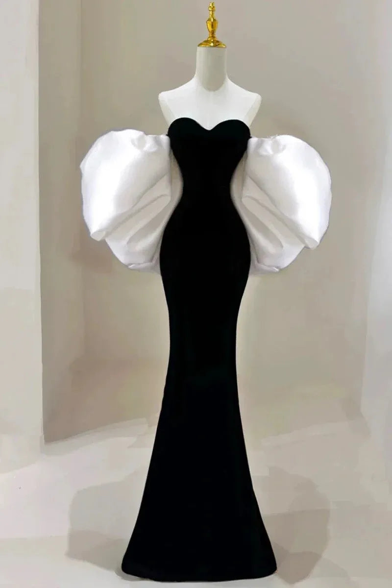 Bold Mermaid Sweetheart-Neck Oversized-Sleeve Two-Tone Black Maxi Prom Dress for Women Custom