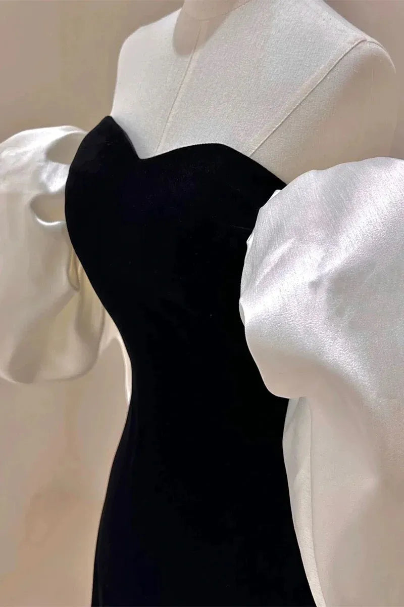 Bold Mermaid Sweetheart-Neck Oversized-Sleeve Two-Tone Black Maxi Prom Dress for Women Custom
