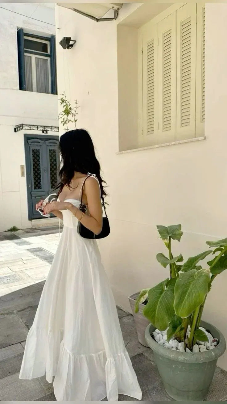 Breezy Cotton Long Evening Dress White Strapless Ruffled for Women