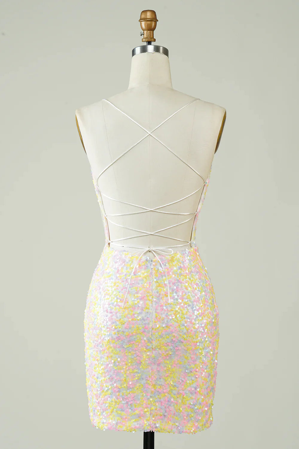 Tight Glitter Short Homecoming Dress With Rainbow Sequins