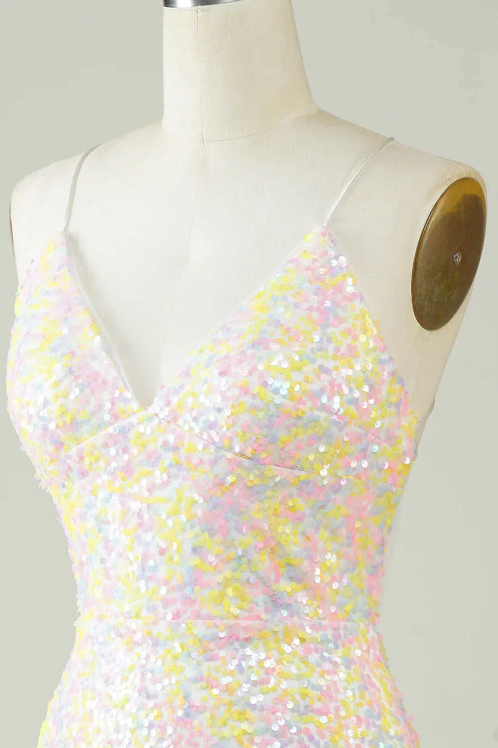 Tight Glitter Short Homecoming Dress With Rainbow Sequins
