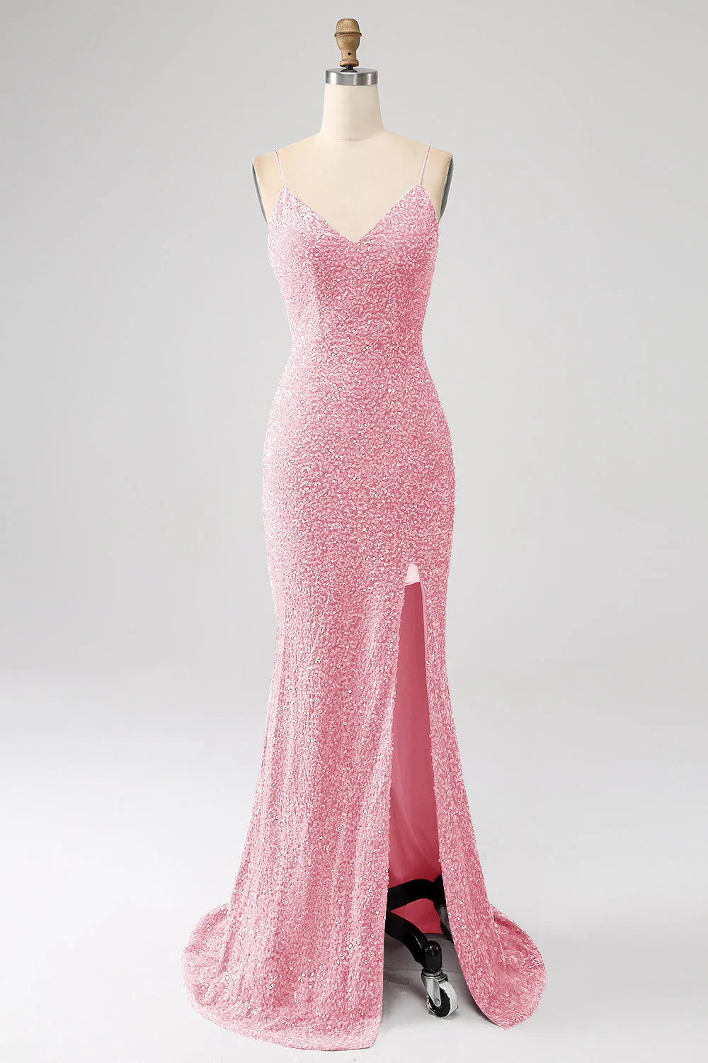Sequins Mermaid Spaghetti Straps V-Neck Long Prom Dress