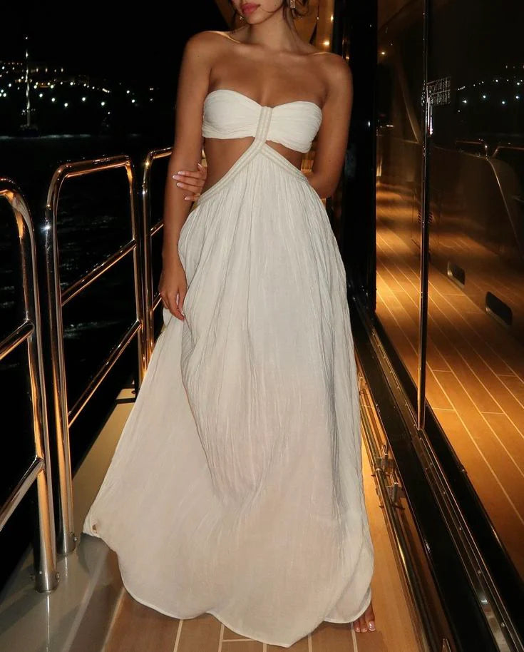 Casual Sweetheart Cut Out White Floor Length Prom Dress With Split