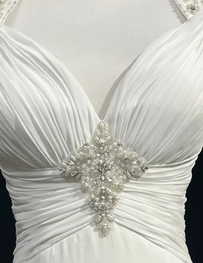 Charming A-Line Halter Beaded Ruched Backless Chiffon White Long Prom Dress