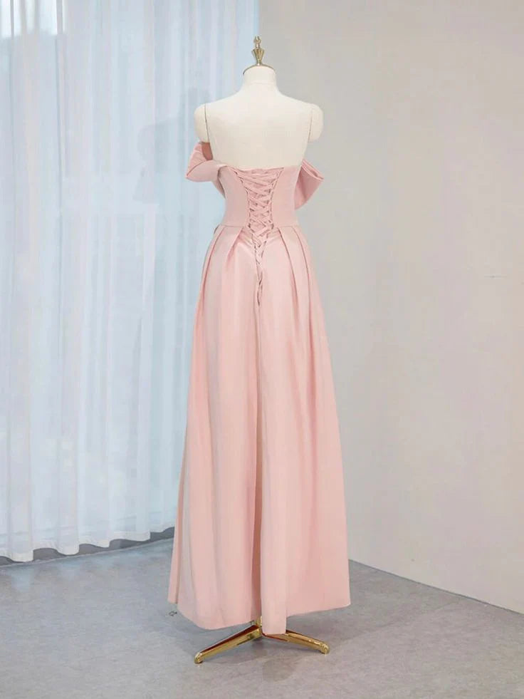 Charming A-Line Strapless Sleeveless Lace Up Long Prom Dress