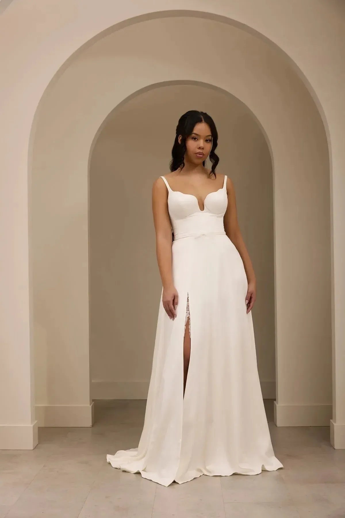 Charming A-Line Sweetheart Floral Lace White Train Prom Dress With Slit