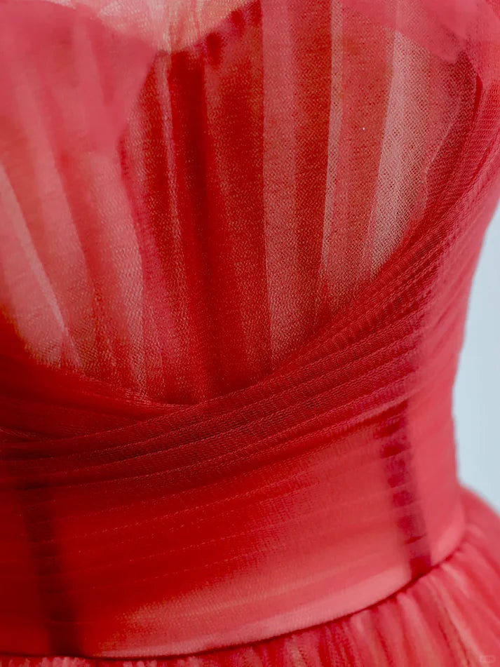 Charming A-line Off The Shoulder Tulle Red Prom Dress Evening Dress
