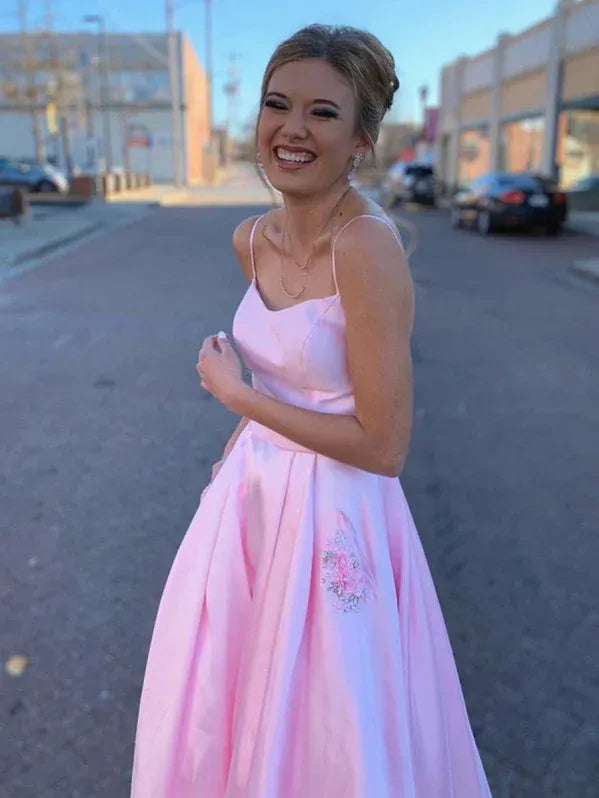 Charming A-line Sweetheart Sleeveless Floral Beaded Pink Floor-length Prom Dress for Women Ready to Ship
