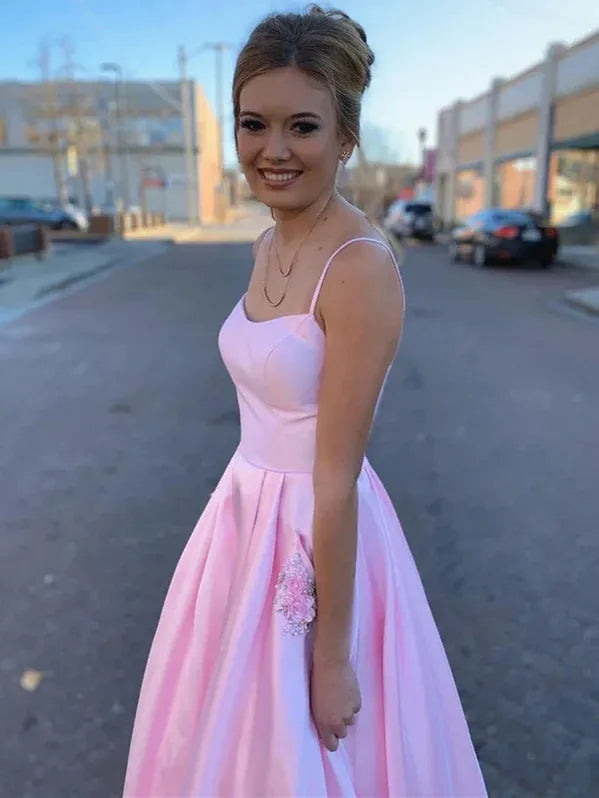 Charming A-line Sweetheart Sleeveless Floral Beaded Pink Floor-length Prom Dress for Women Ready to Ship