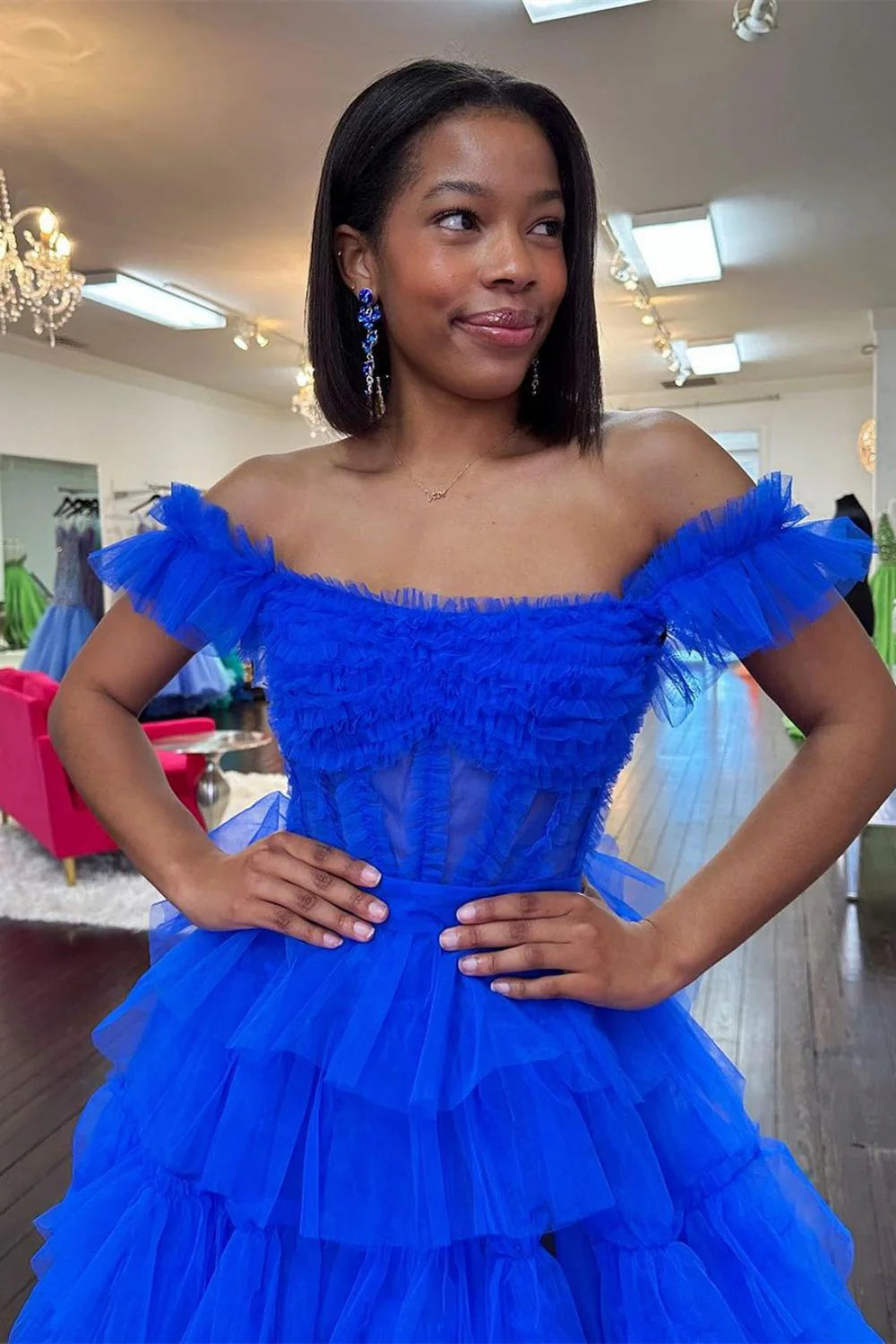 Charming A Line Off Shoulder Ruffles Corset Red Floor Length Prom Dress