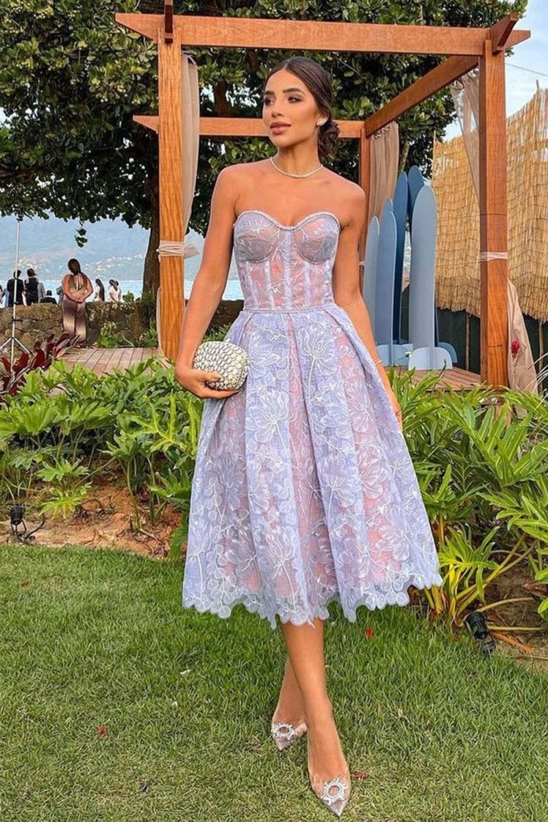 Charming A Line Sweetheart Appliques Tulle Lilac Homecoming Party Dress