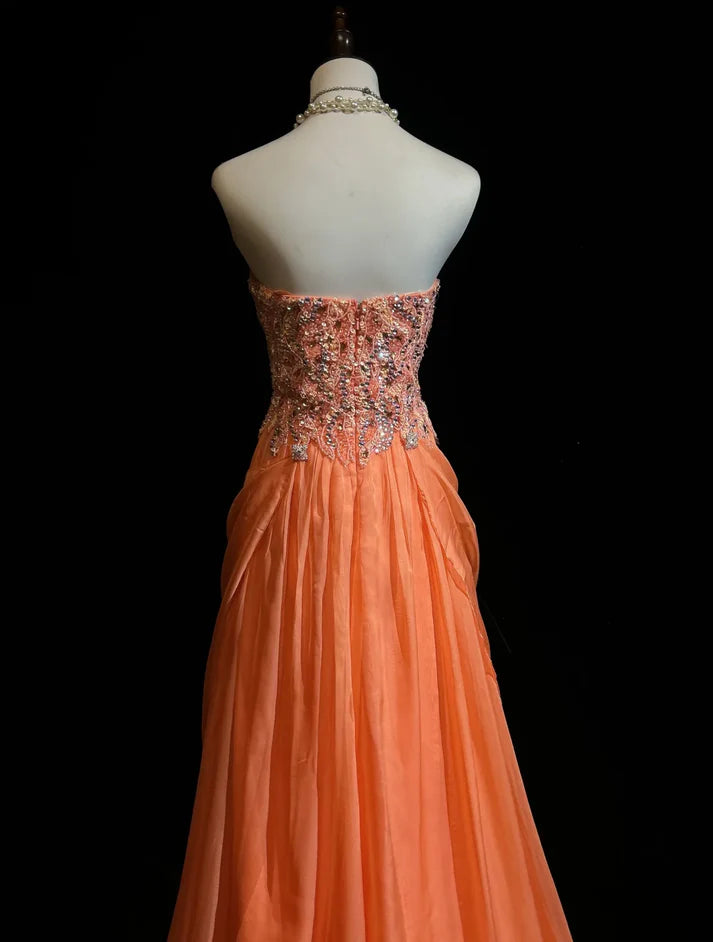 Charming A Line Sweetheart Chiffon Orange Long Prom Dress Evening Dress