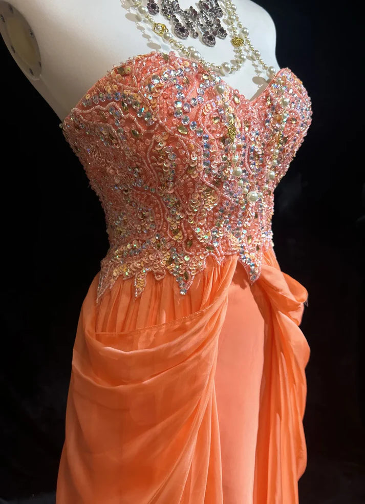 Charming A Line Sweetheart Chiffon Orange Long Prom Dress Evening Dress