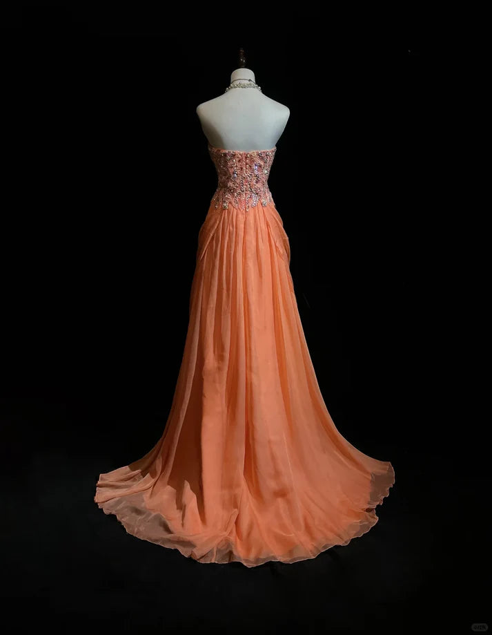 Charming A Line Sweetheart Chiffon Orange Long Prom Dress Evening Dress