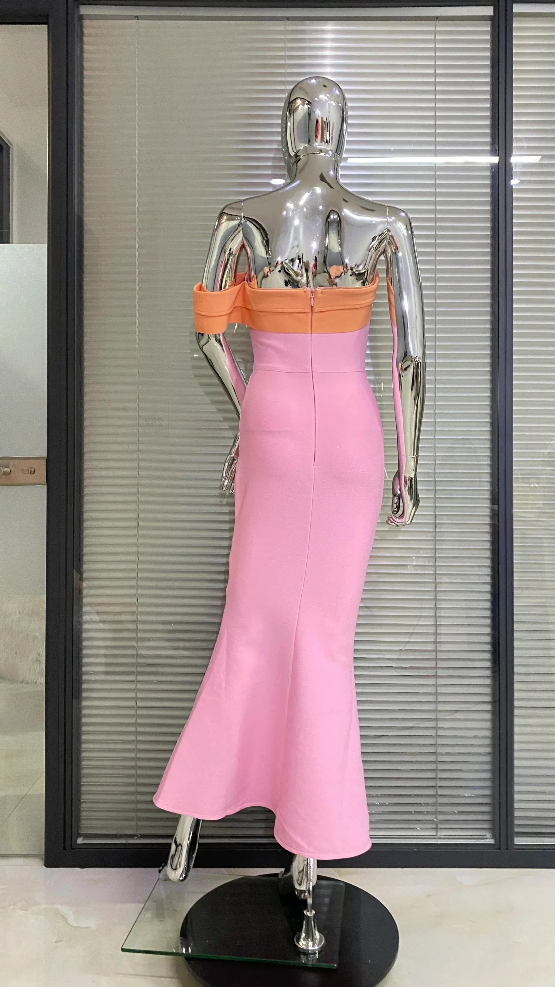 Charming Mermaid Off-Shoulder Ruched Trumpet Pink Tea Length Prom Dress