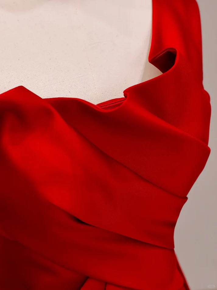 Charming Mermaid One Shoulder Satin Red Prom Dress Evening Dress