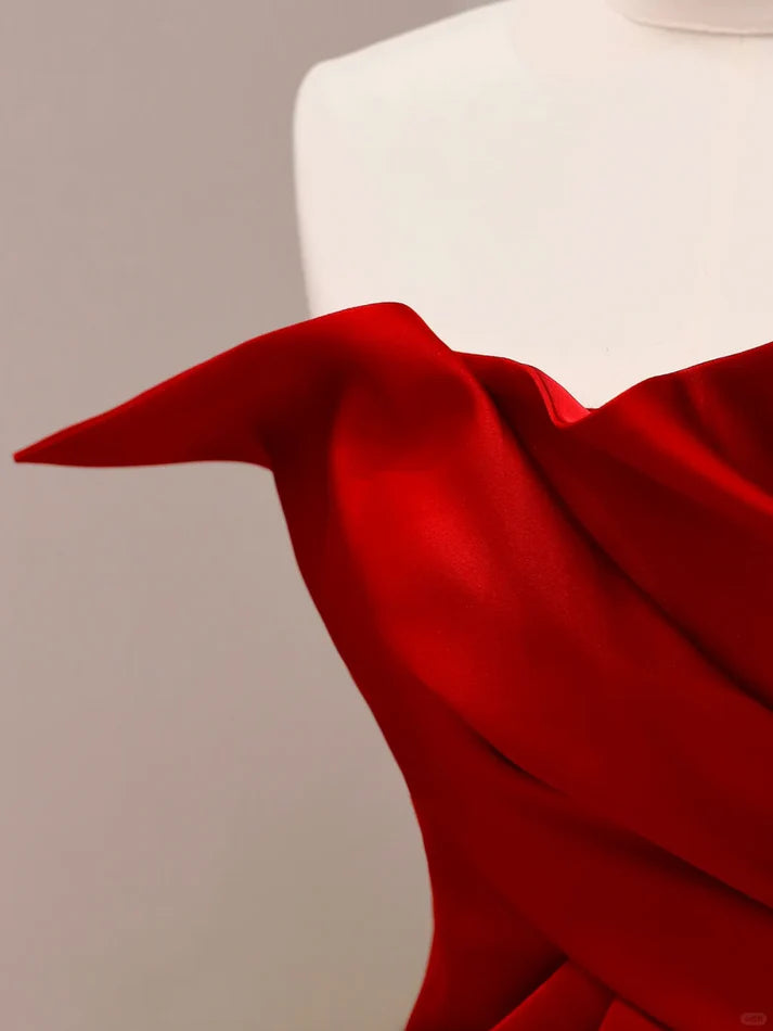 Charming Mermaid One Shoulder Satin Red Prom Dress Evening Dress