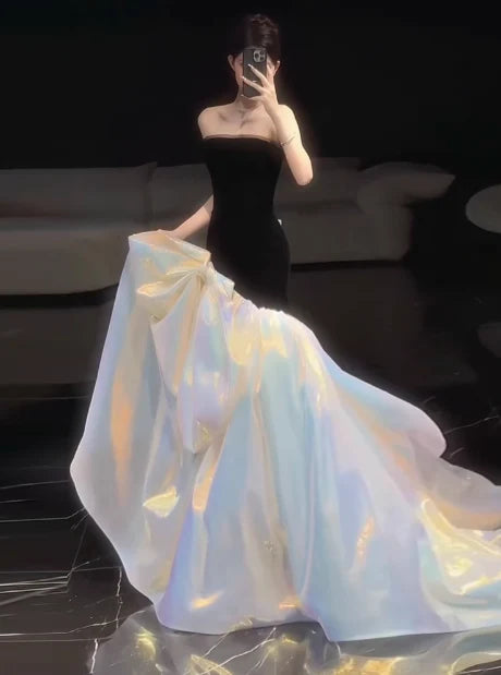 Charming Mermaid Strapless Black Evening Dress Birthday Outfits For Women