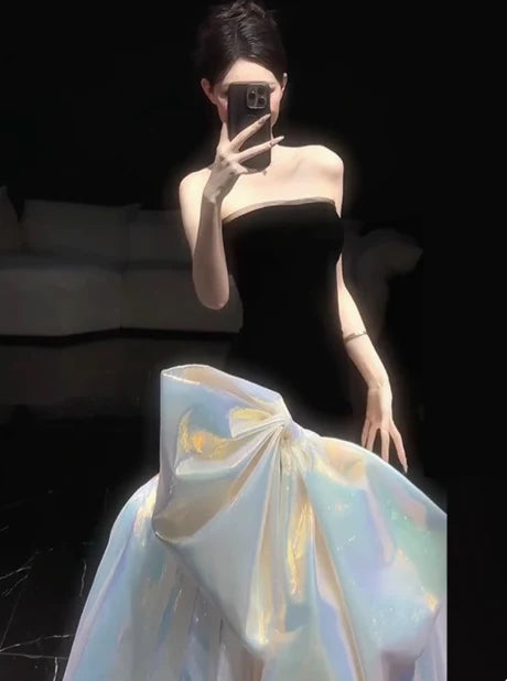 Charming Mermaid Strapless Black Evening Dress Birthday Outfits For Women