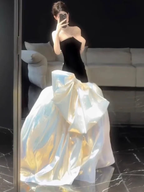 Charming Mermaid Strapless Black Evening Dress Birthday Outfits For Women