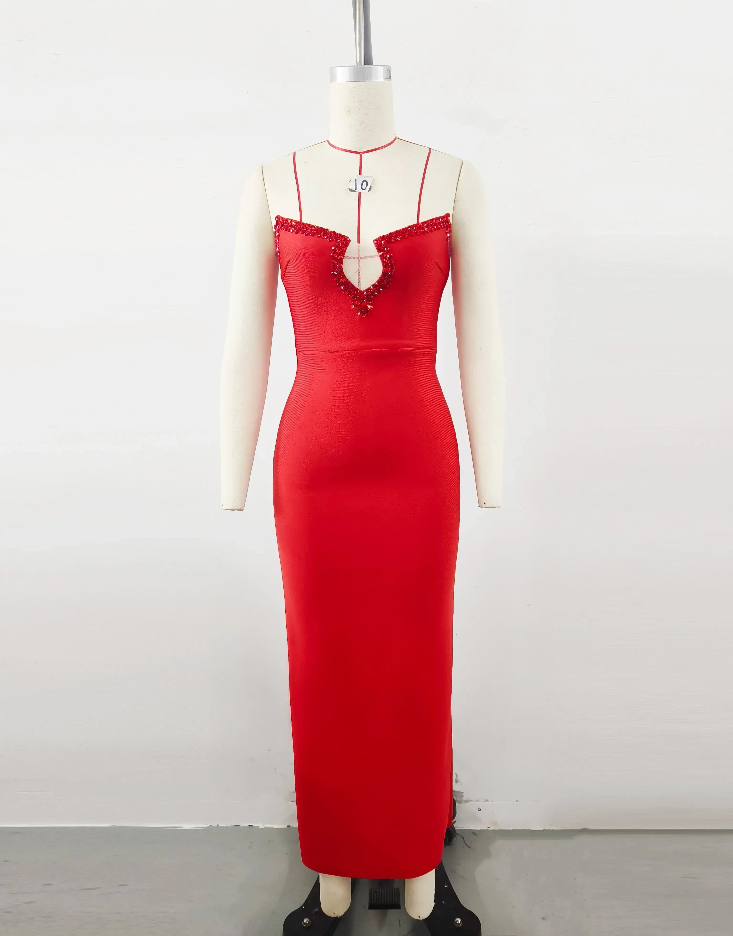 Charming Mermaid Strapless Keyhole Beaded Red Prom Dress With Train