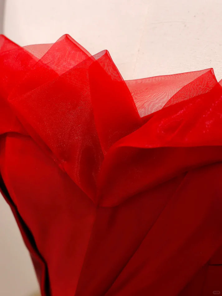 Charming Mermaid Strapless Pleated Satin Red Prom Dress Evening Dress