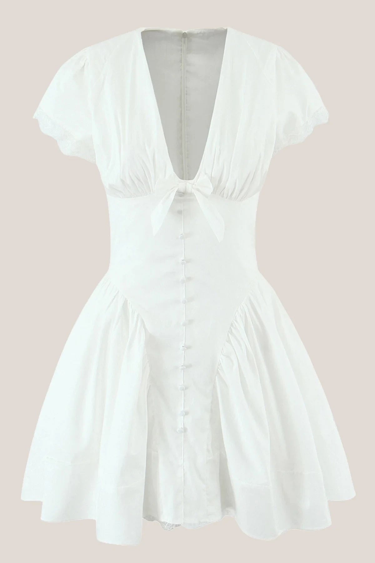 Charming A-Line V-Neck Short Sleeves Ruffled Button White Mini Homecoming Dress