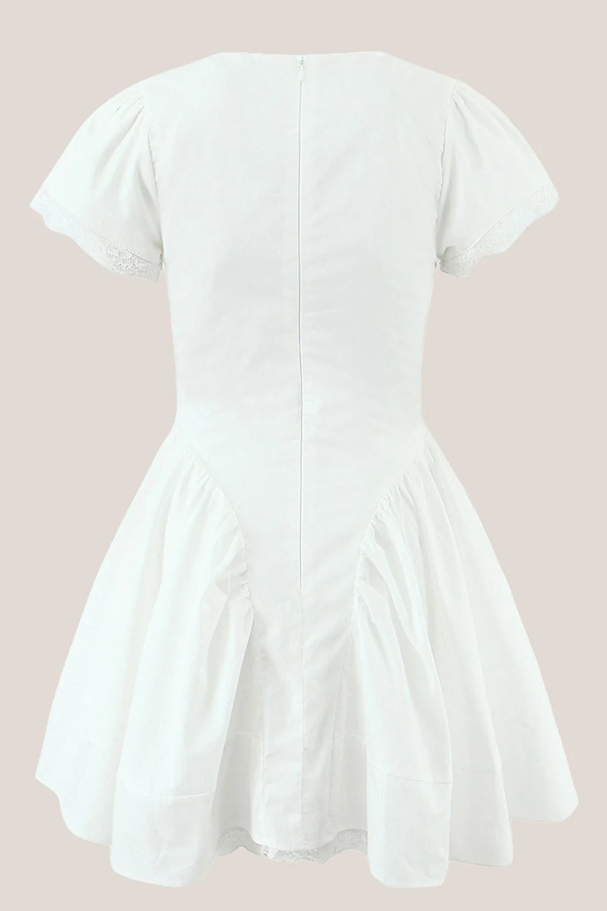 Charming A-Line V-Neck Short Sleeves Ruffled Button White Mini Homecoming Dress