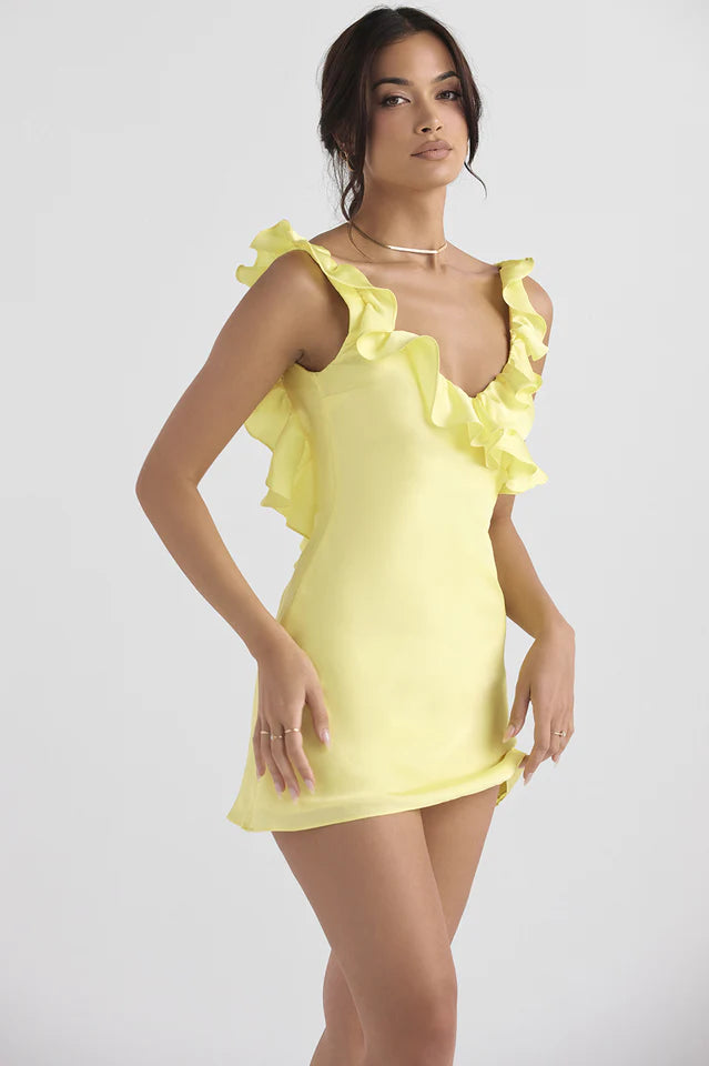 Charming A-Line V Neck Ruffled Backless Yellow Mini Homecoming Dresses