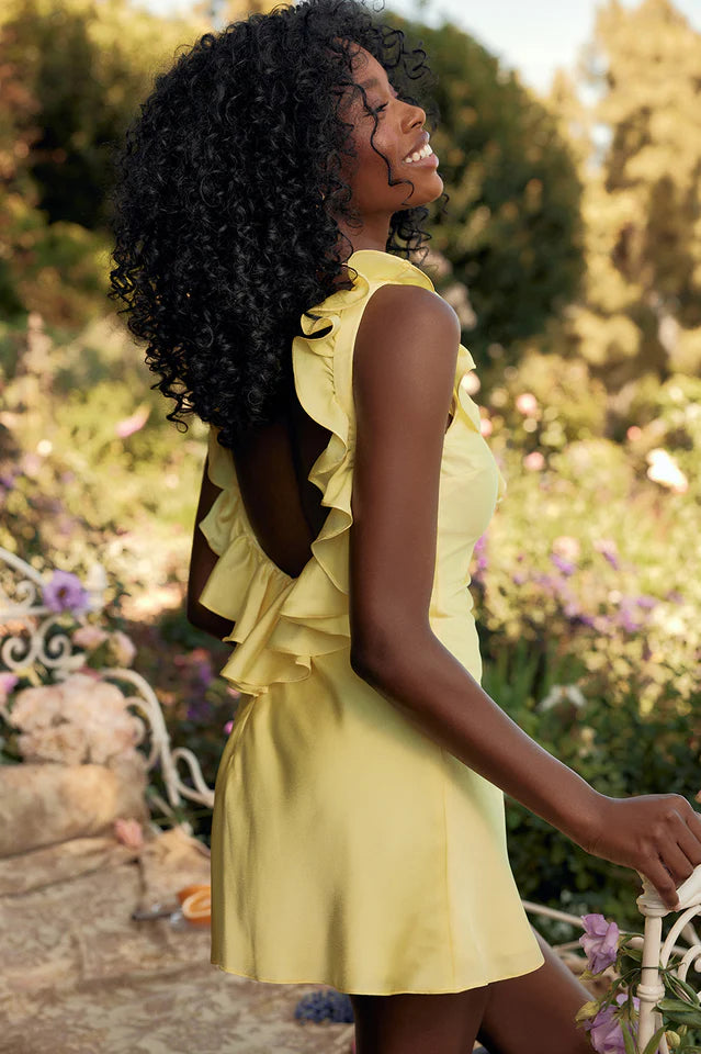 Charming A-Line V Neck Ruffled Backless Yellow Mini Homecoming Dresses