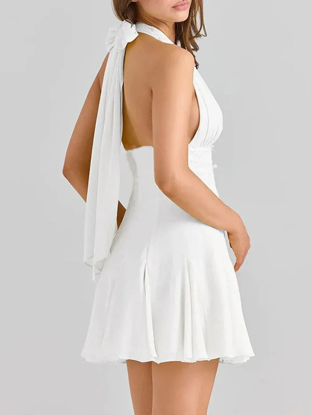 Chic A-Line Halter Tie Lace-Waist White Short Homecoming Dress For Ladies