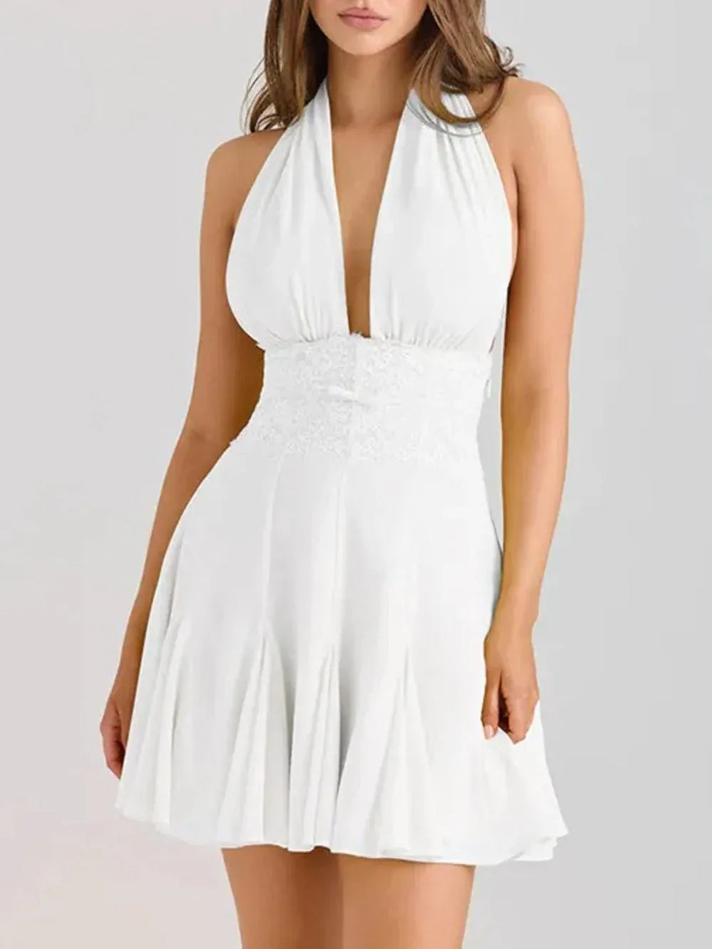 Chic A-Line Halter Tie Lace-Waist White Short Homecoming Dress For Ladies