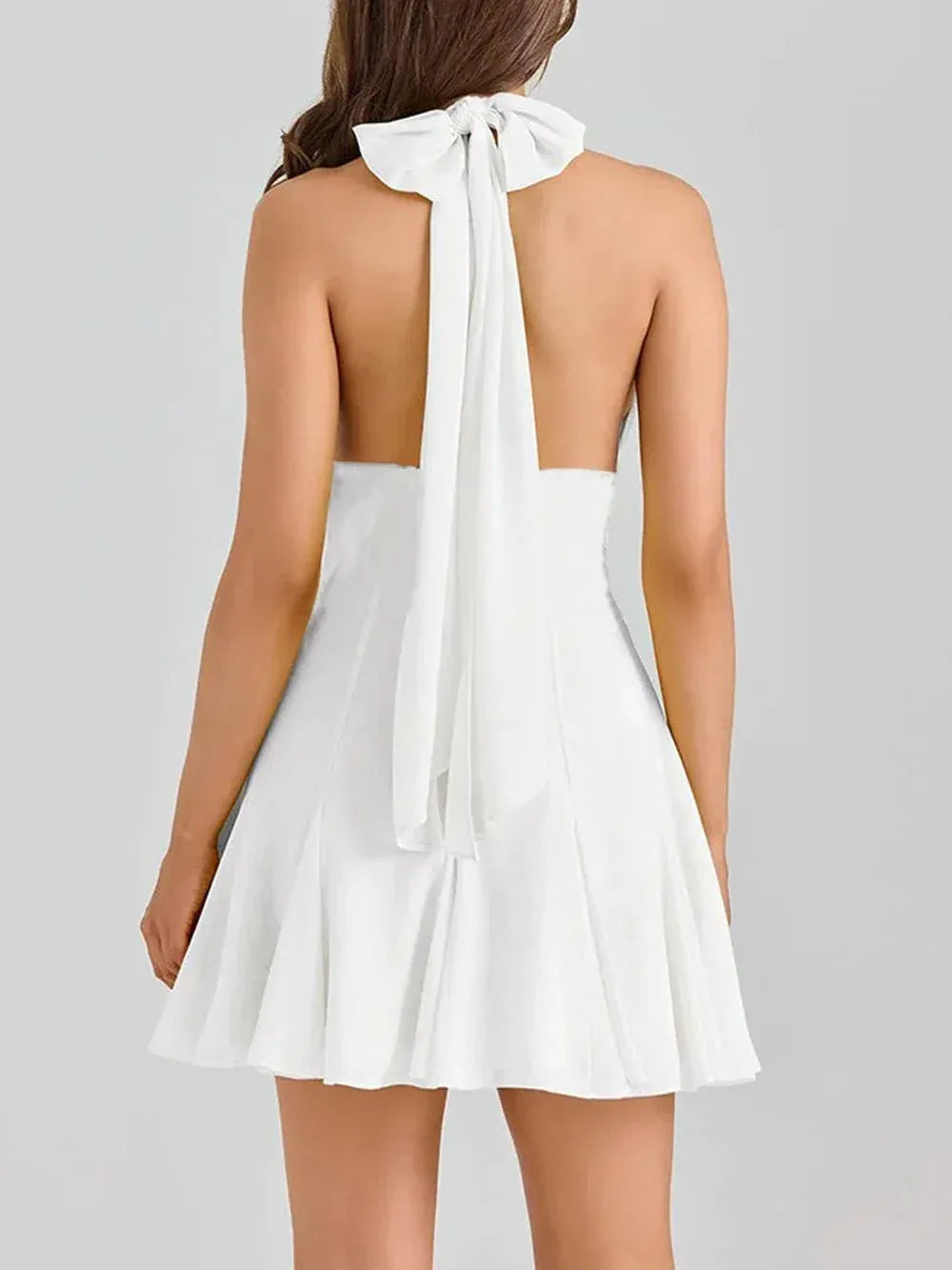 Chic A-Line Halter Tie Lace-Waist White Short Homecoming Dress For Ladies