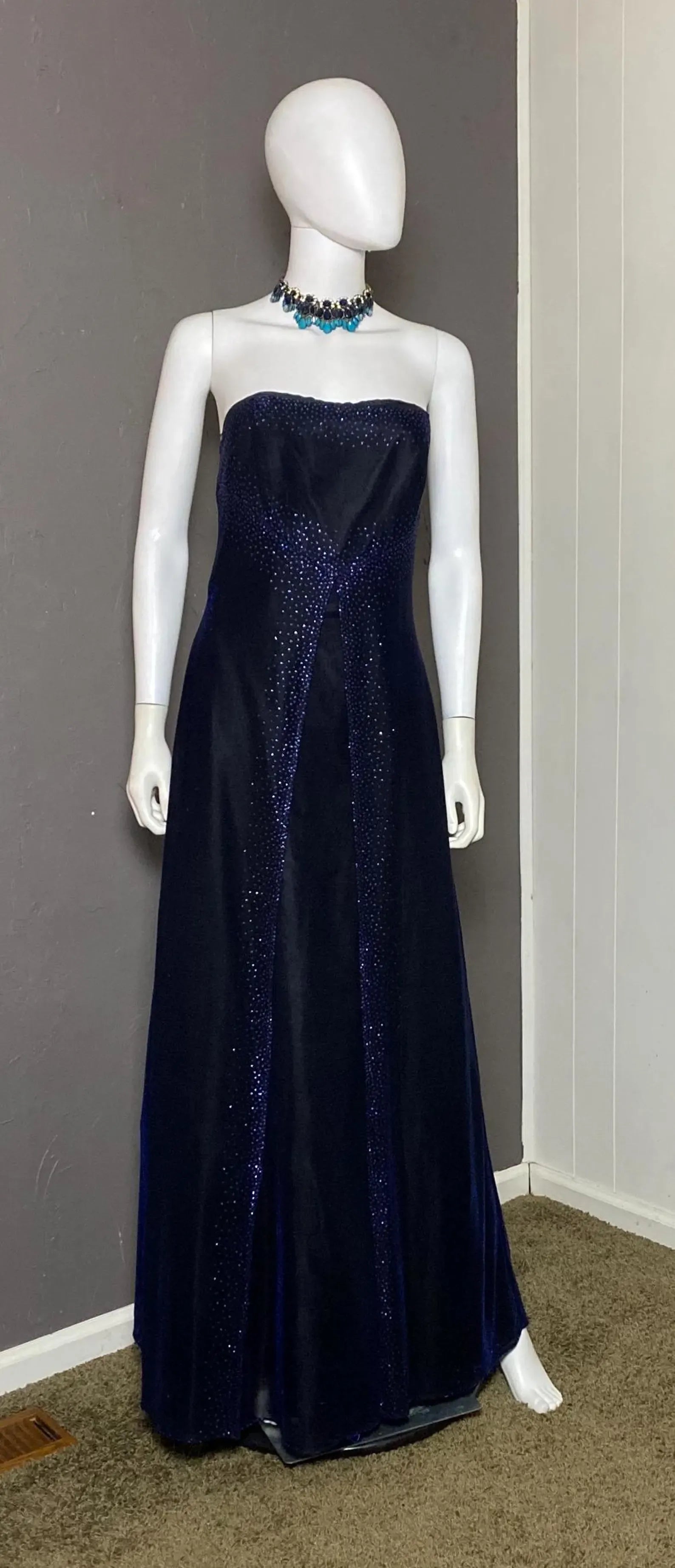 Chic A-Line Strapless Sequins Sparkly Navy Blue Floor-Length Prom Dress For Sale