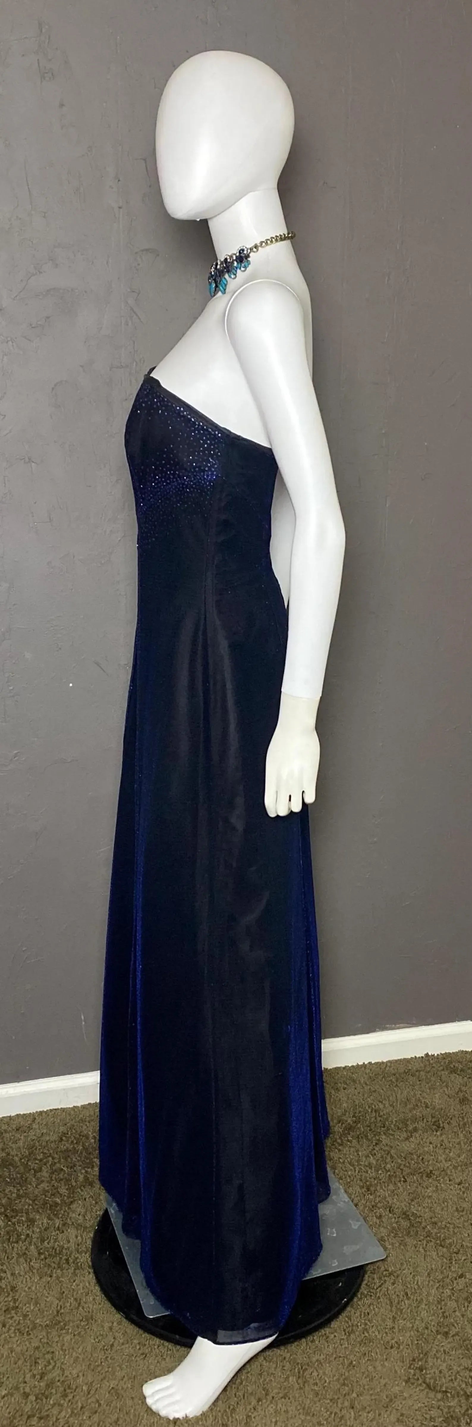 Chic A-Line Strapless Sequins Sparkly Navy Blue Floor-Length Prom Dress For Sale